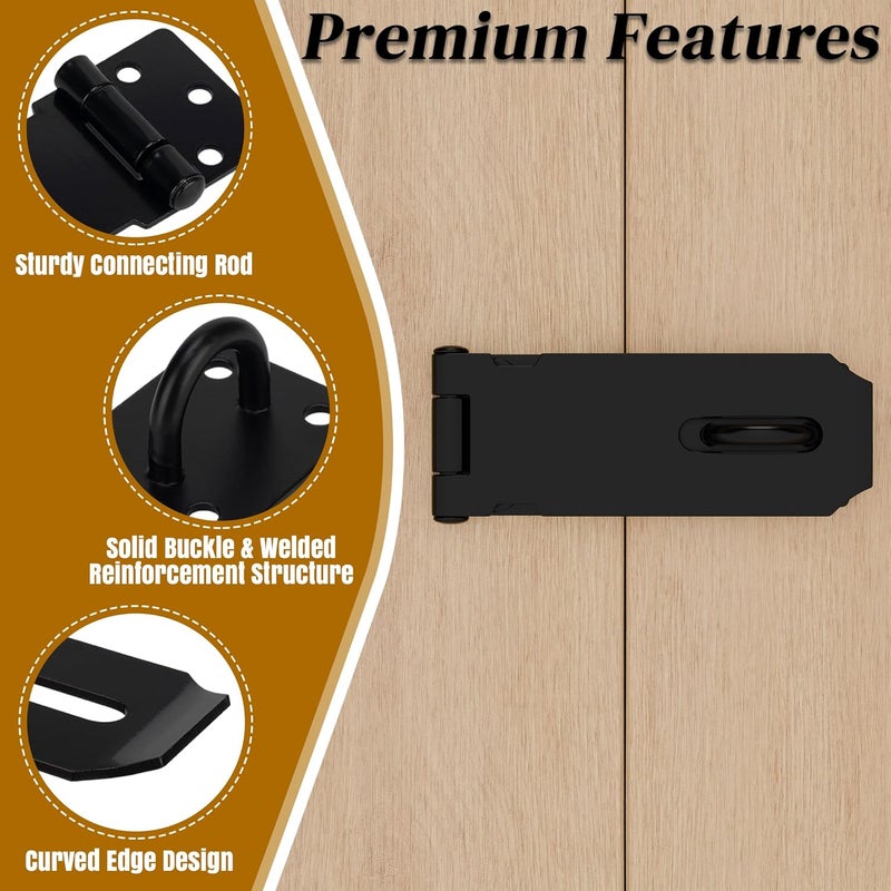 KIMIWISE 4 Inch Door Hasp Stainless Steel Hasp Latch, Heavy Duty Black Padlock for Fence Gates, Doors, and Cabinets, Brushed Surface Finish, 1 Pack - Image 3